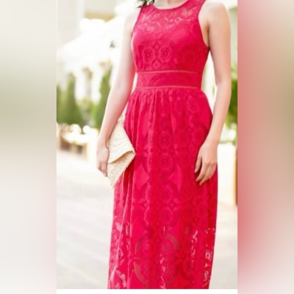 Francesca’s Miami NWT Elegant Red Lace Maxi Dress - Picture 3 of 12